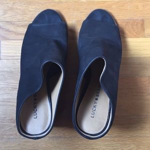 Lucky brand black leather mules